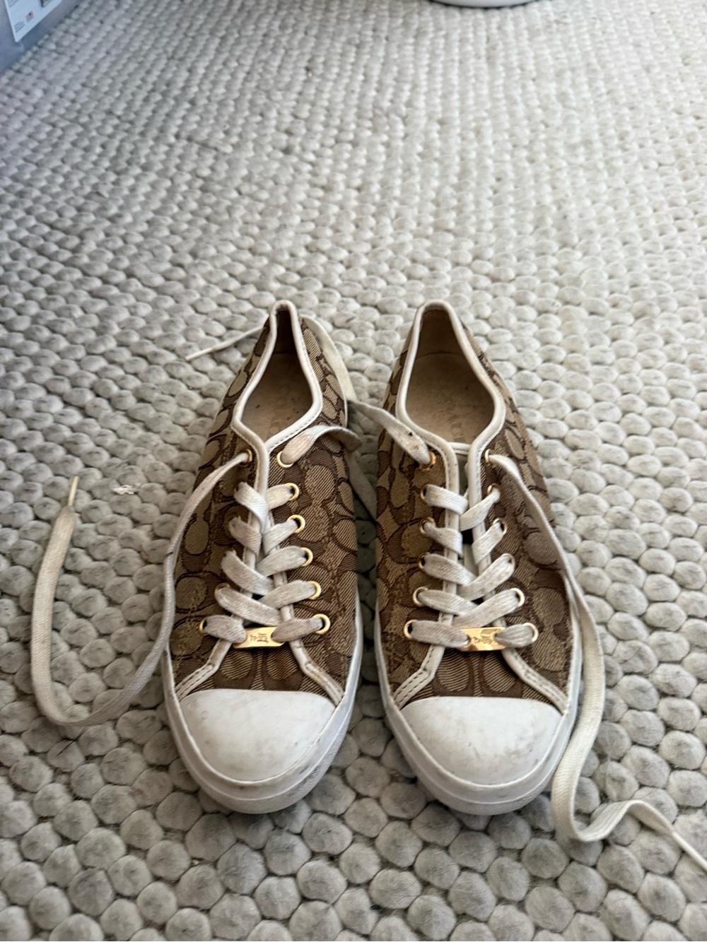 Coach Tan & Cream Signature Canvas Low-Top Sneakers
